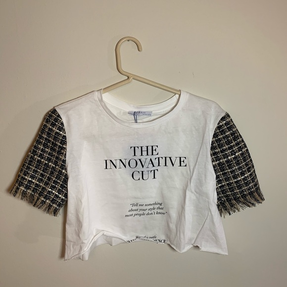 Zara Tops - Woven Sleeve Reworked Cropped Tee